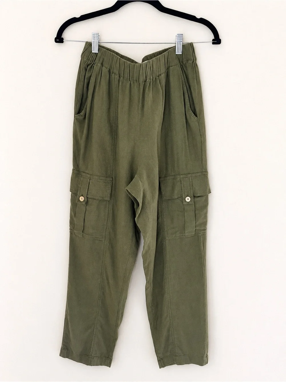 Michael Kors Olive Green Linen Blend Cargo Pants Elastic Waist Size Small